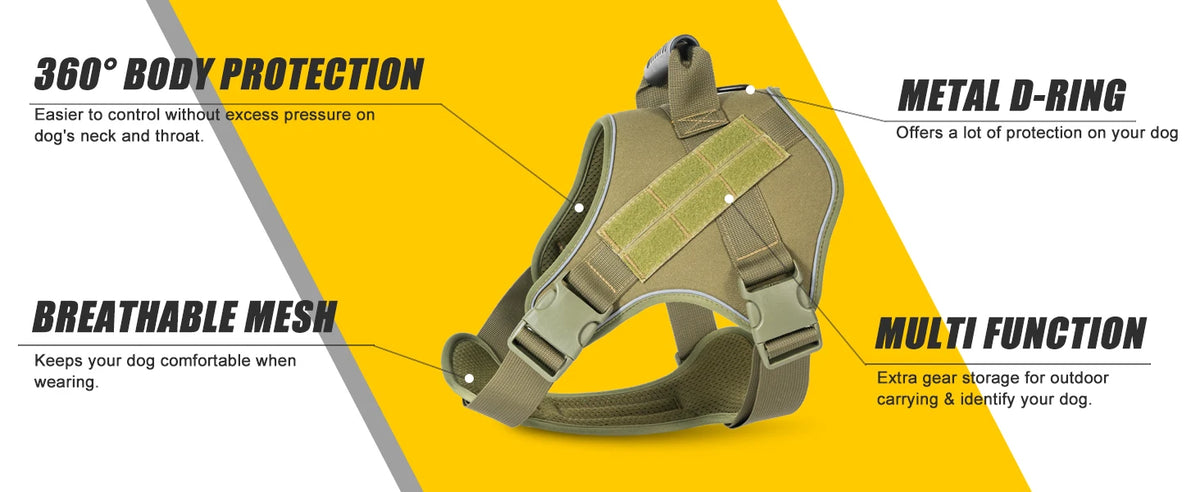 Reflective tactical-style training vest harness for dogs