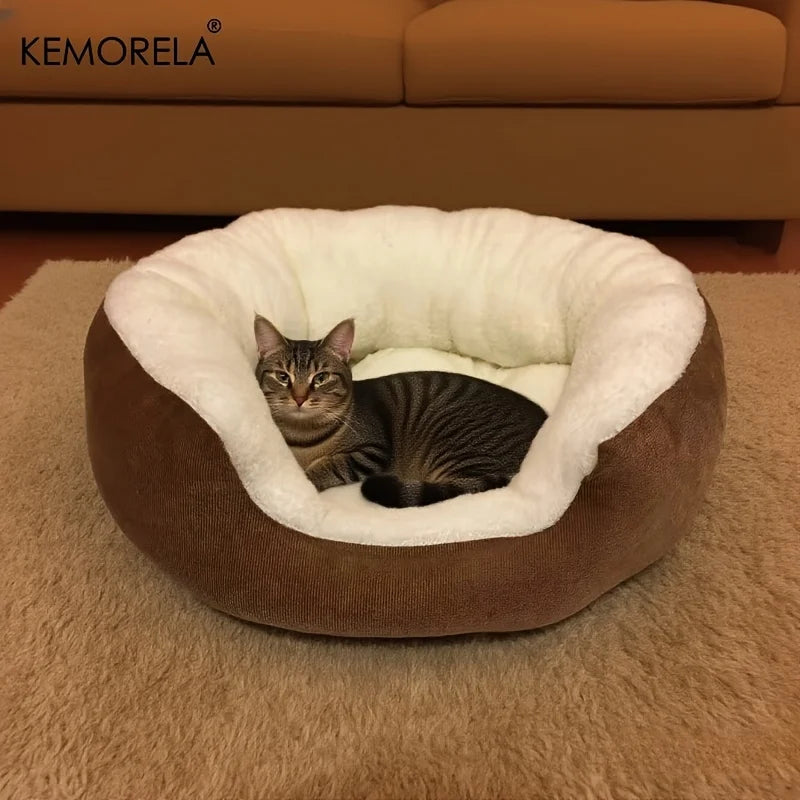Plush orthopedic pet bed with backrest for cats and small dogs