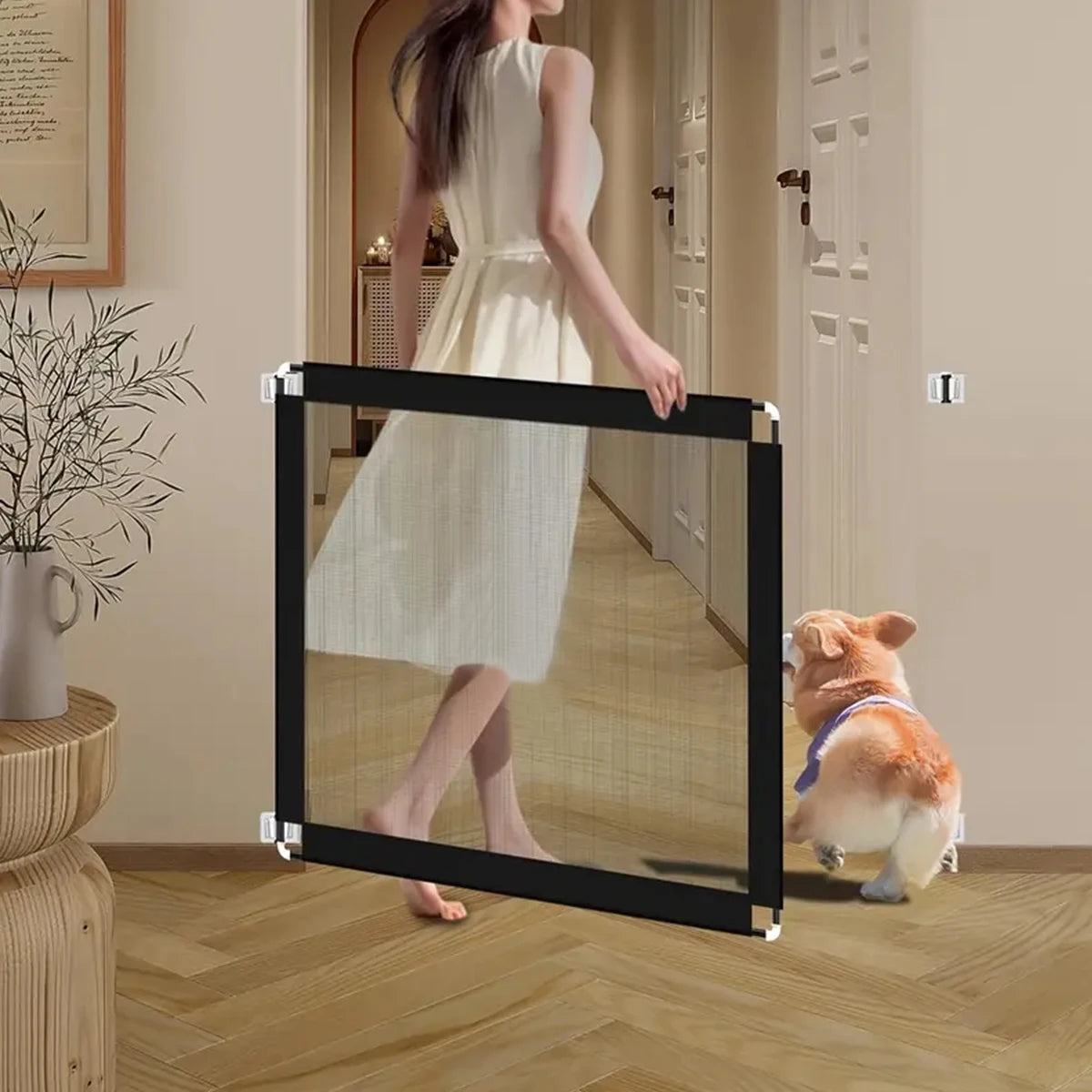 Foldable breathable mesh safety gate for dogs
