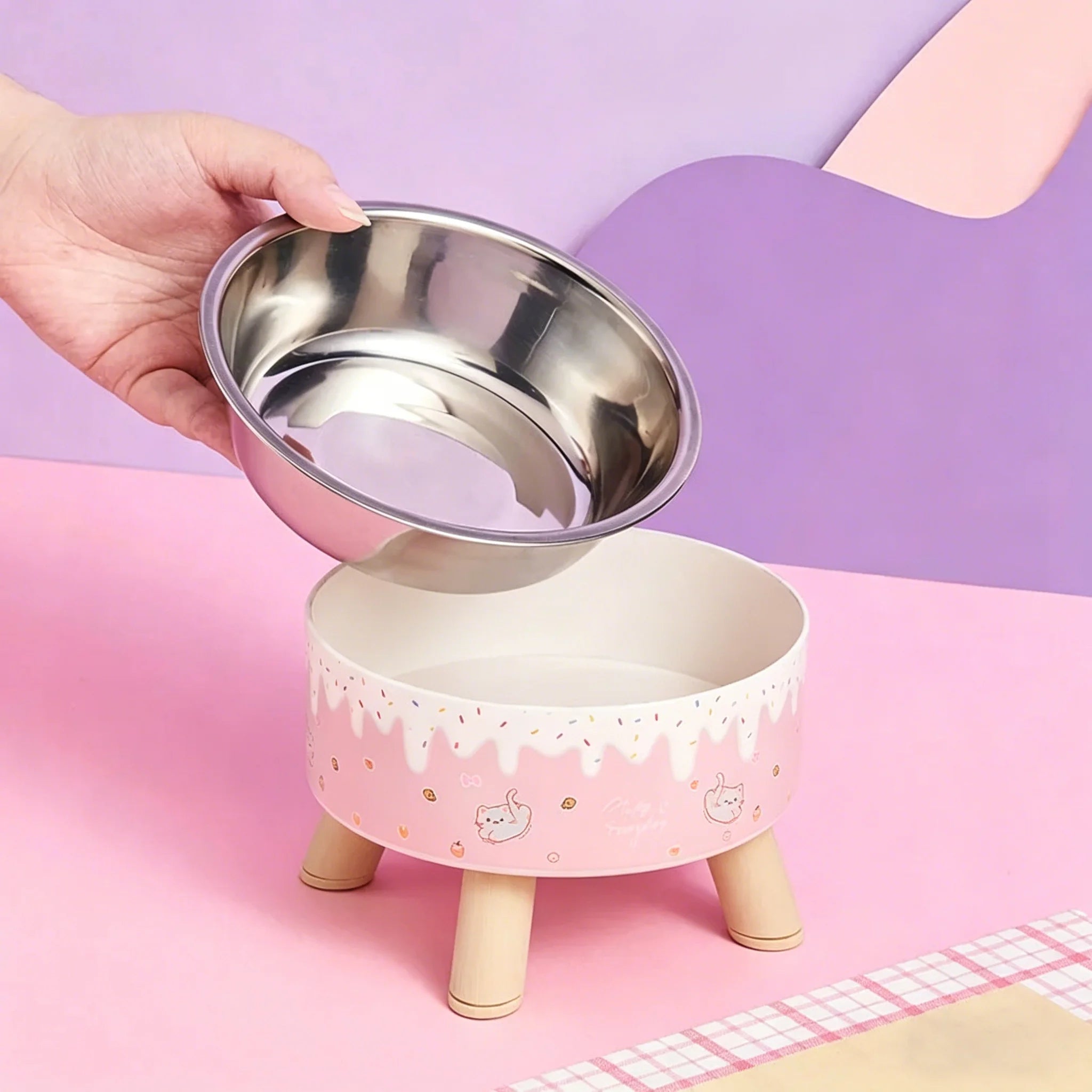 Elevated ice cream design stainless steel feeding bowl for dogs and cats