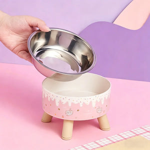 Elevated ice cream design stainless steel feeding bowl for dogs and cats