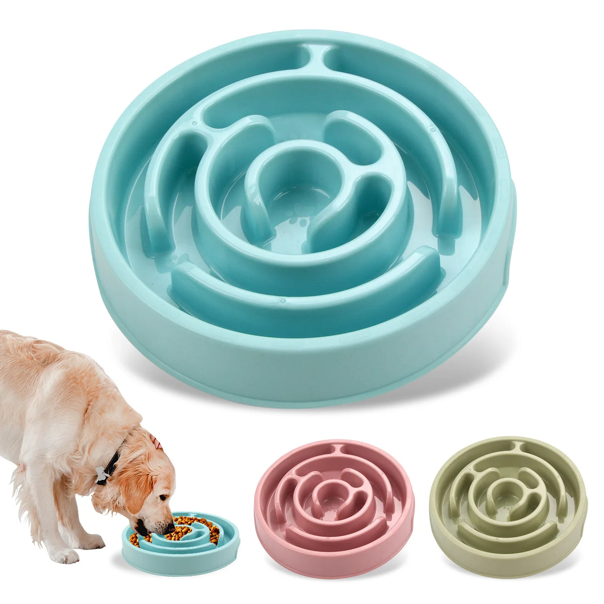 Slow-feeding bowl for dogs and cats to help prevent choking and fast eating