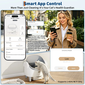 Self-cleaning open-top litter box with app control for cats