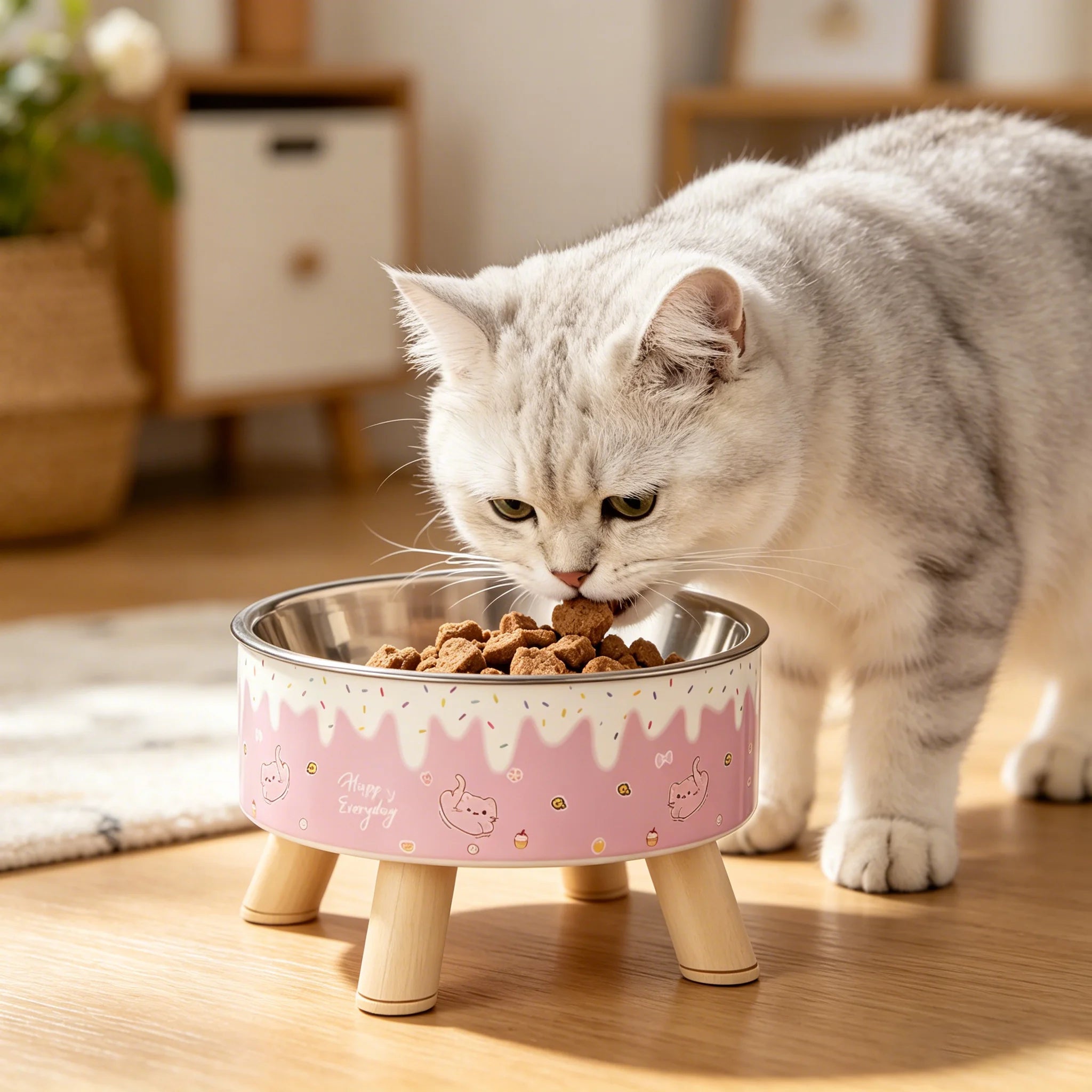 Elevated ice cream design stainless steel feeding bowl for dogs and cats