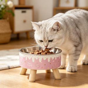 Elevated ice cream design stainless steel feeding bowl for dogs and cats