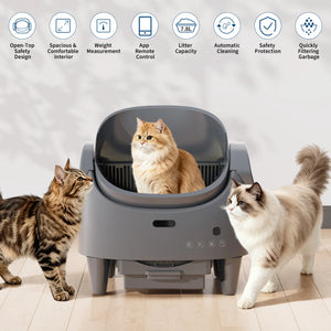 Self-cleaning open-top litter box with app control for cats