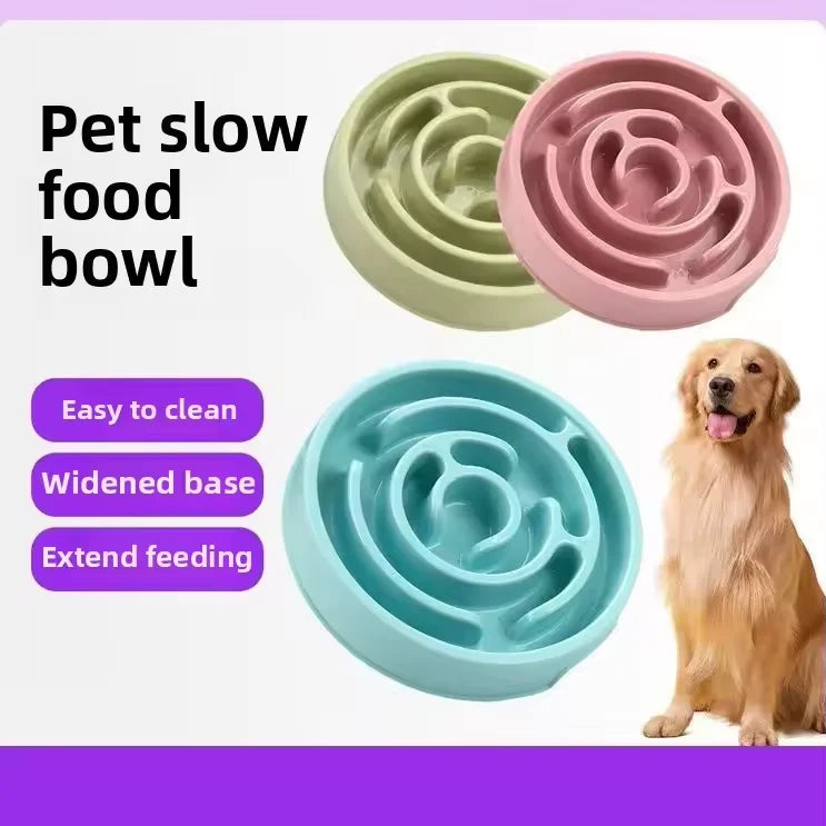 Slow-feeding bowl for dogs and cats to help prevent choking and fast eating