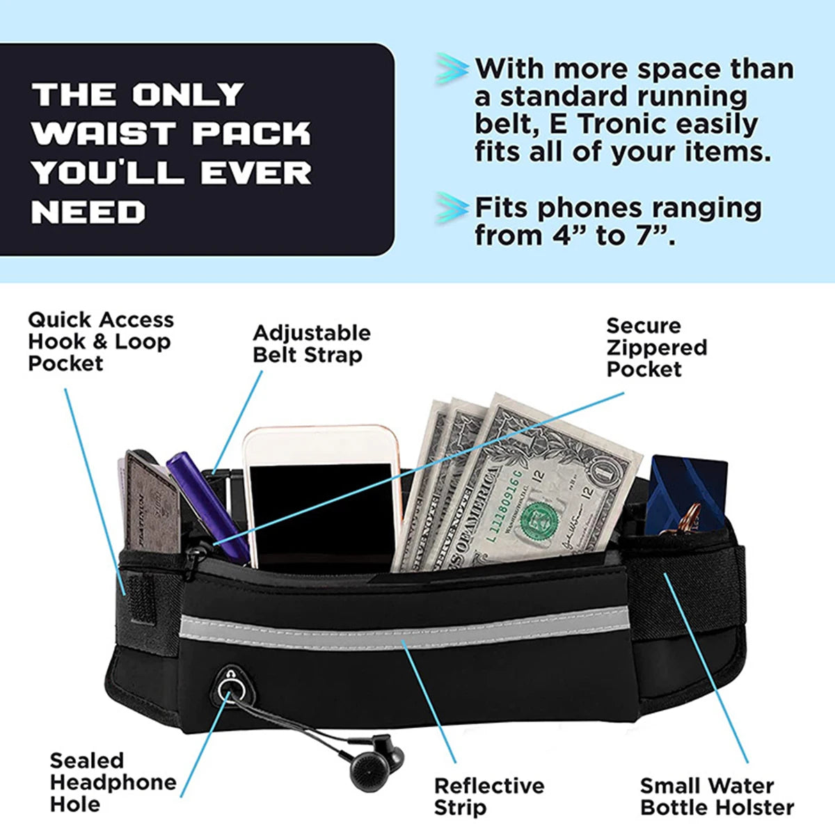 Hands-free reflective dog leash with adjustable waist belt