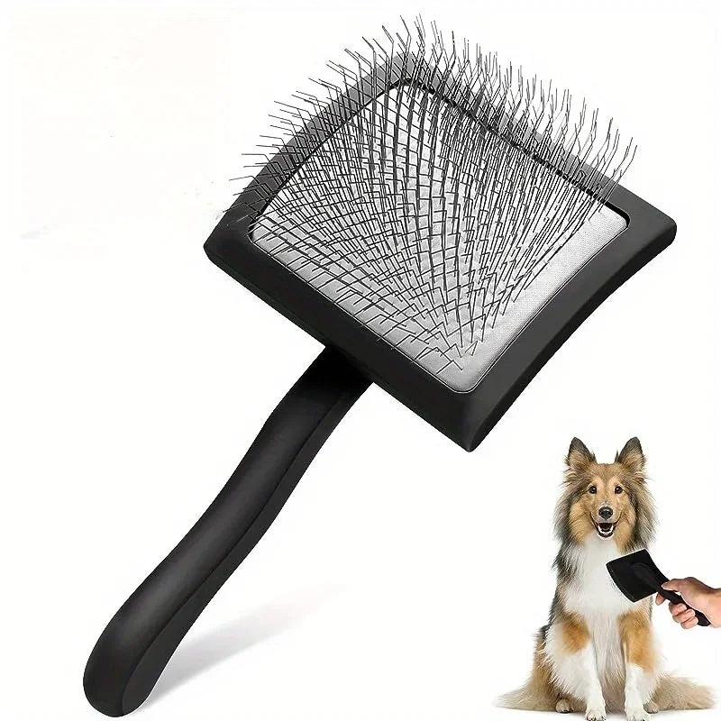 Extra-long pin slicker brush for thick or curly dog and cat coats