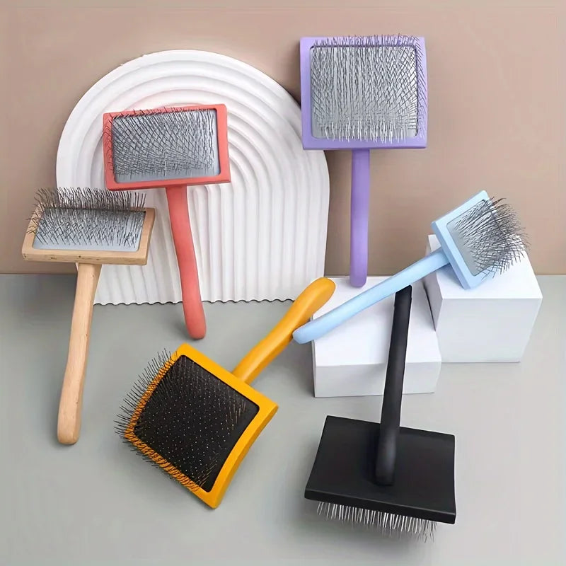 Extra-long pin slicker brush for thick or curly dog and cat coats