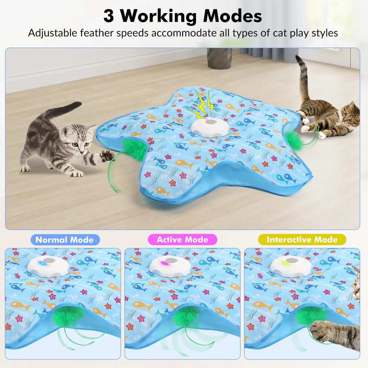 Motion-activated hide and seek feather teaser toy for cats