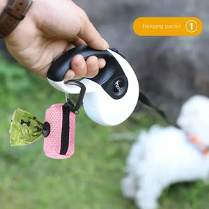 Mesh waste bag dispenser that hangs from a dog lead