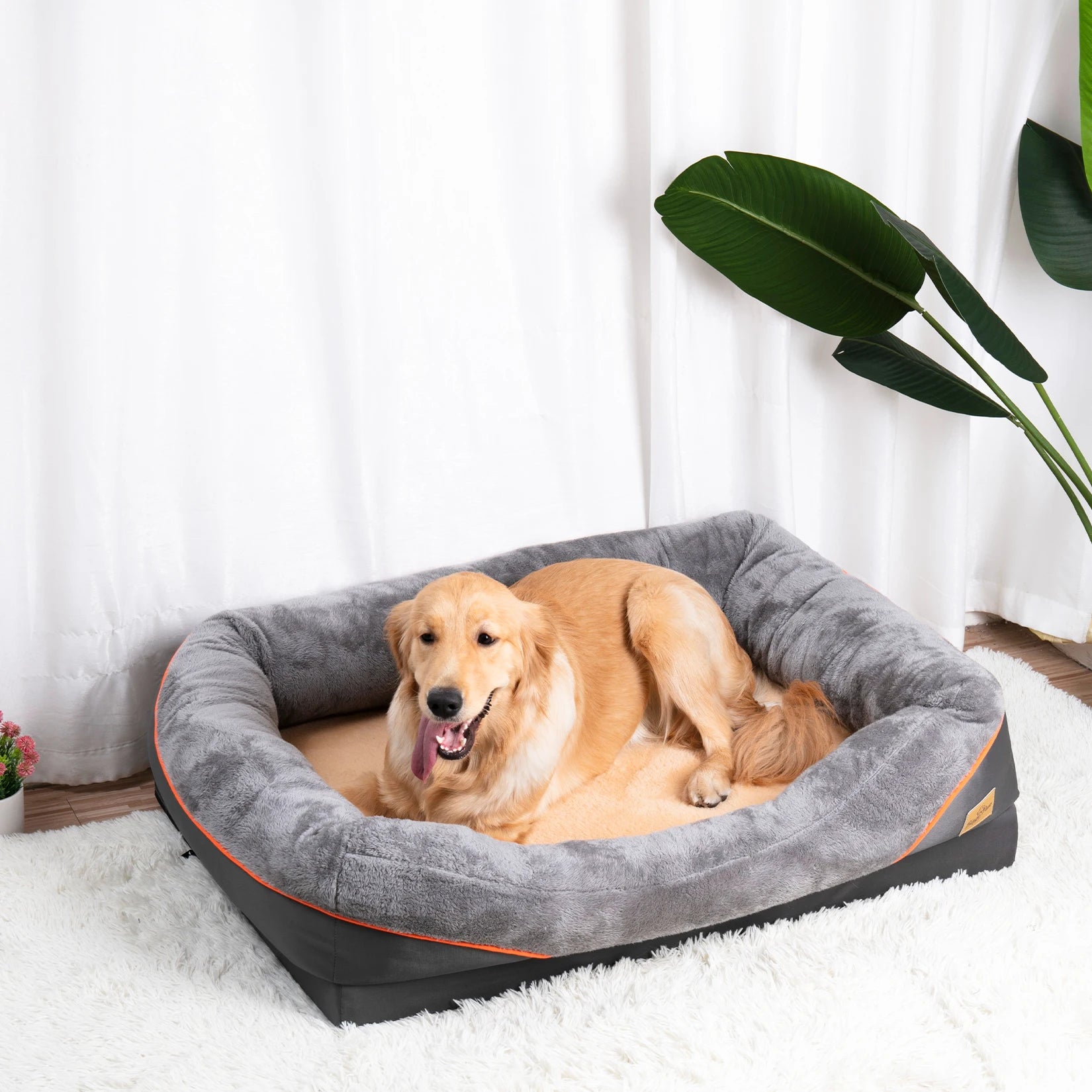 Large fleece dog bed with removable washable waterproof cover