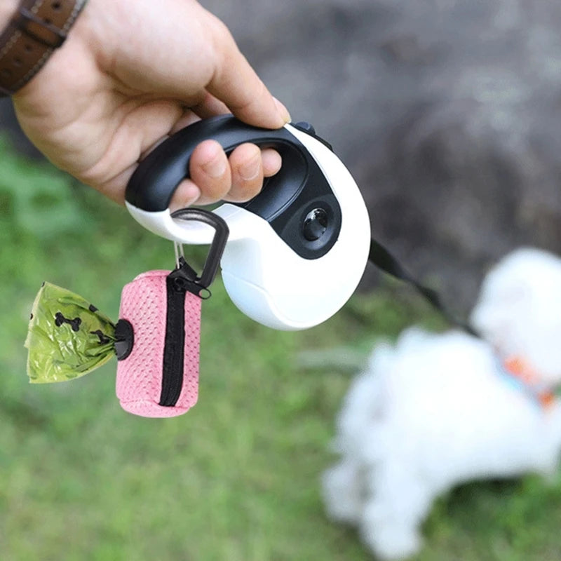 Mesh dog poop bag holder and dispenser for lead or belt