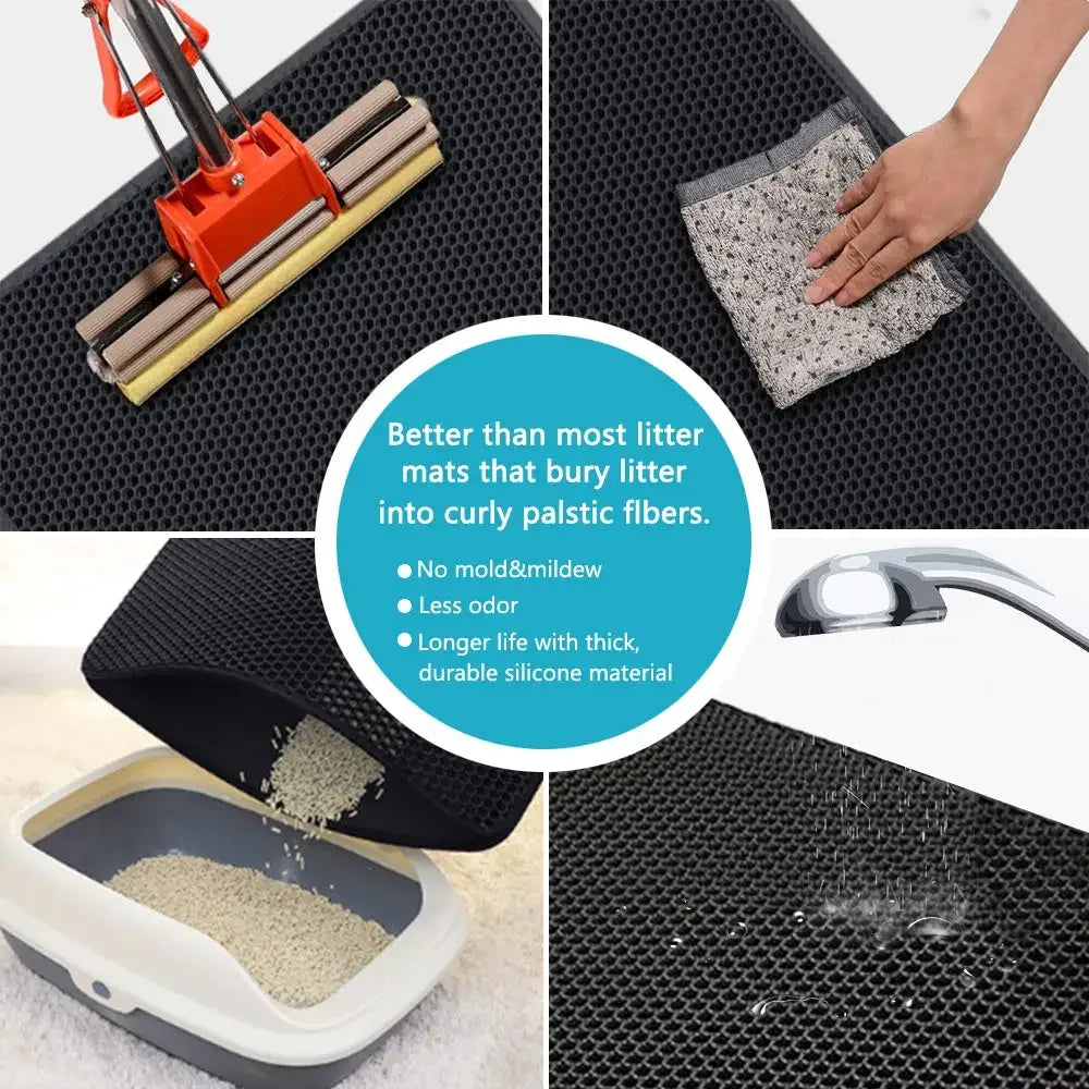 Double-layer waterproof litter trapping mat for cats