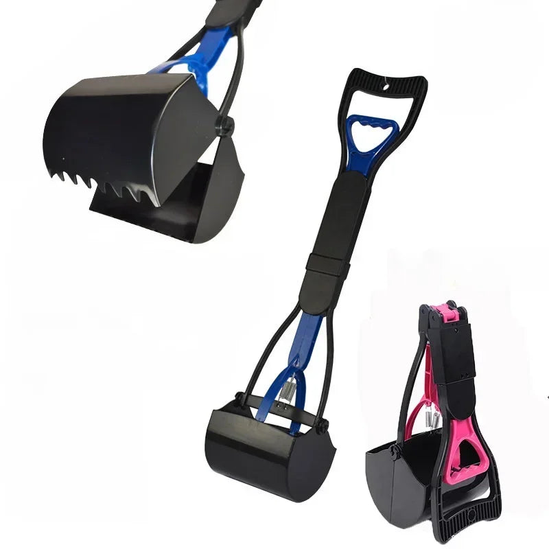 Foldable long-handle poop scooper for outdoor dog cleanup