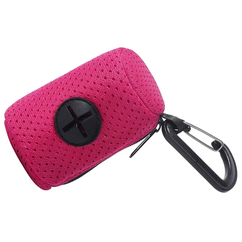 Mesh dog poop bag holder and dispenser for lead or belt