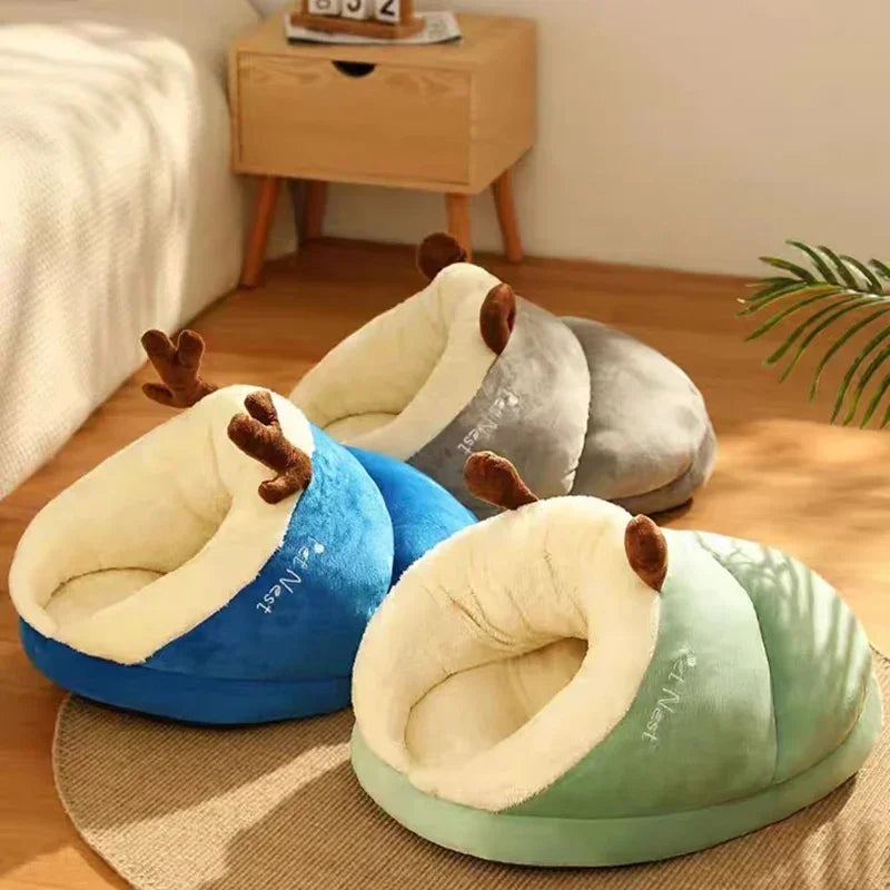 Soft coral fleece pet bed with removable washable cover for small dogs and cats