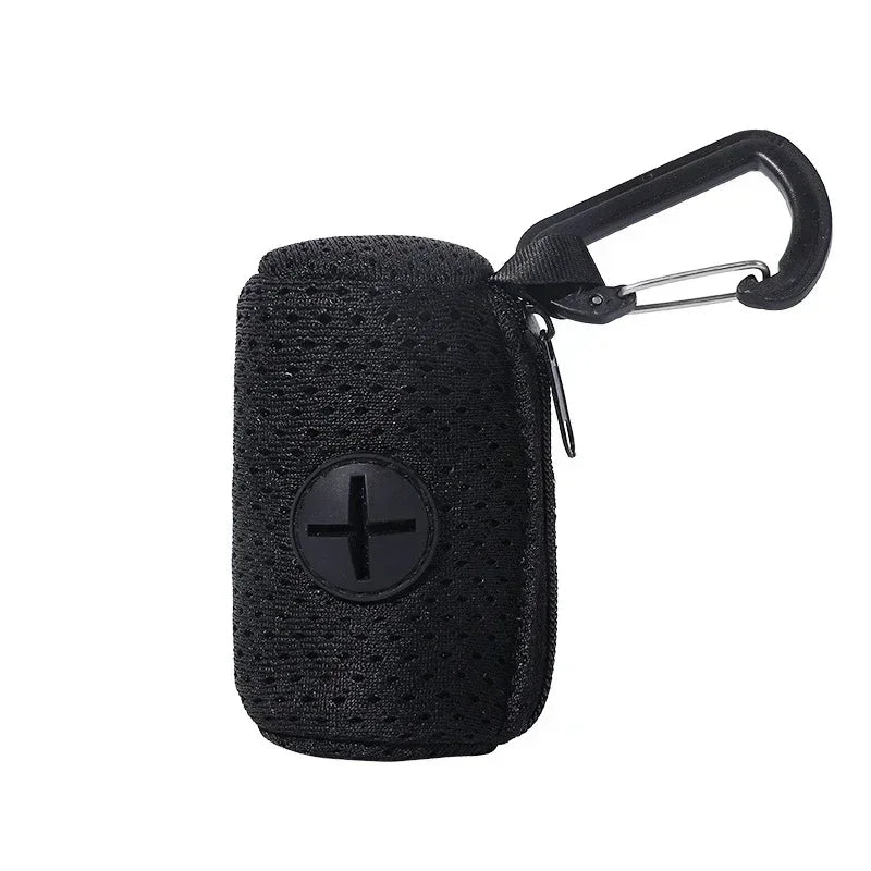 Mesh waste bag dispenser that hangs from a dog lead