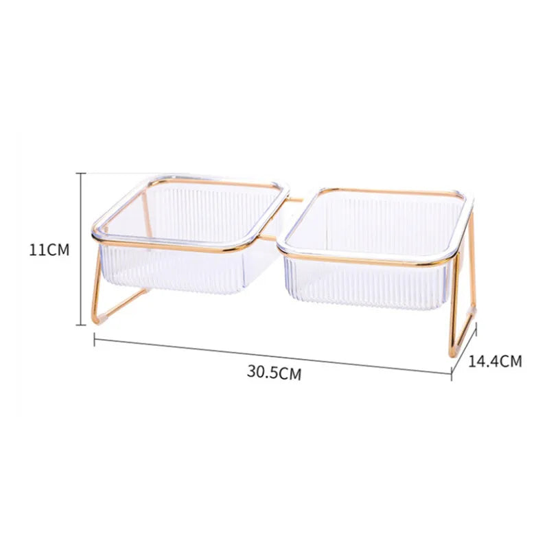 Raised double bowl feeder for cats and dogs