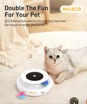 Automatic interactive cat toy with feathers and rotating ball, multiple play modes