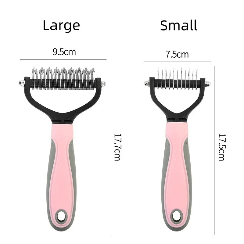 Two-sided stainless steel deshedding comb for dogs and cats