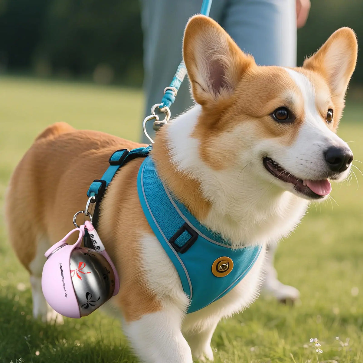 Leak-proof stainless steel water bottle with bowl attachment for dogs
