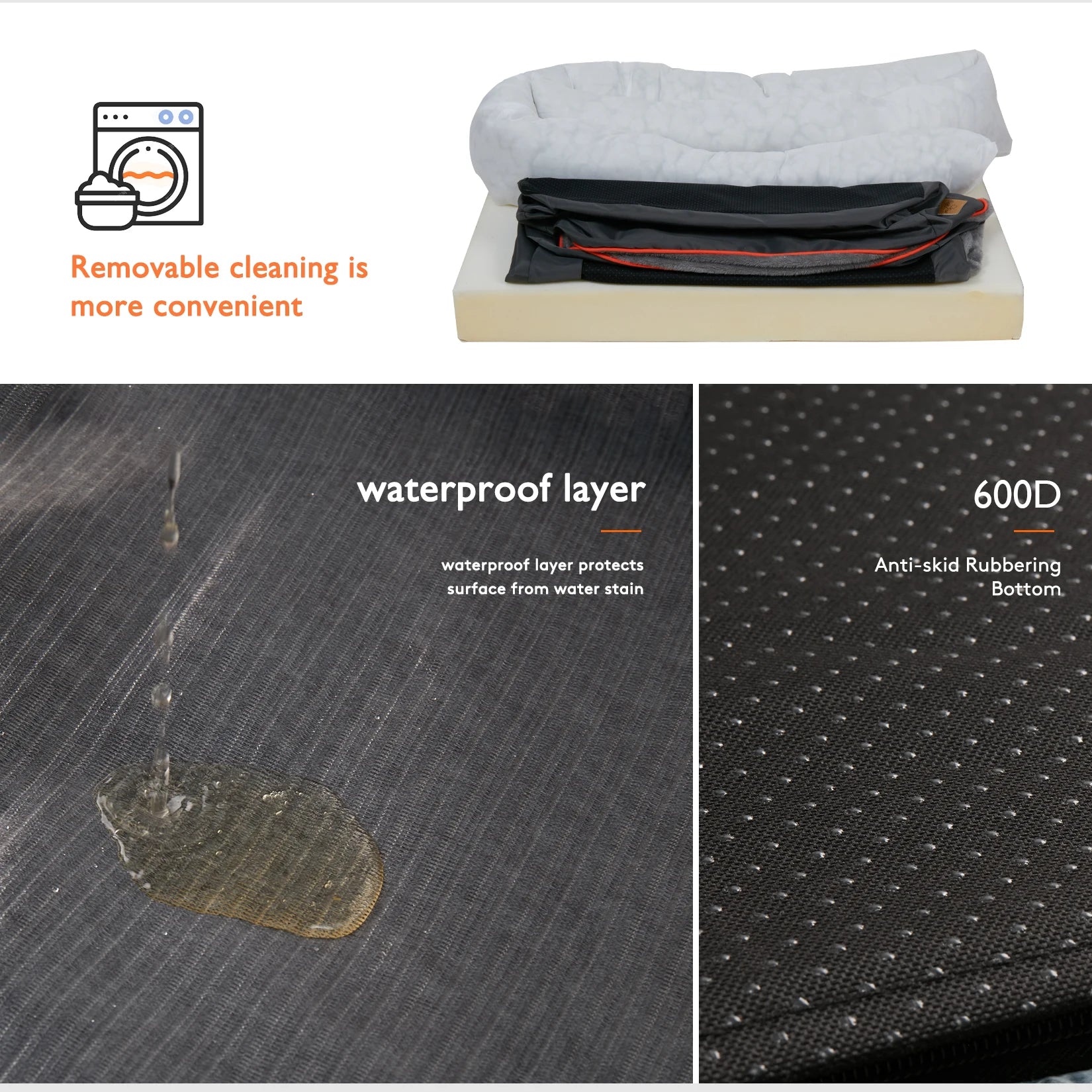 Large fleece dog bed with removable washable waterproof cover