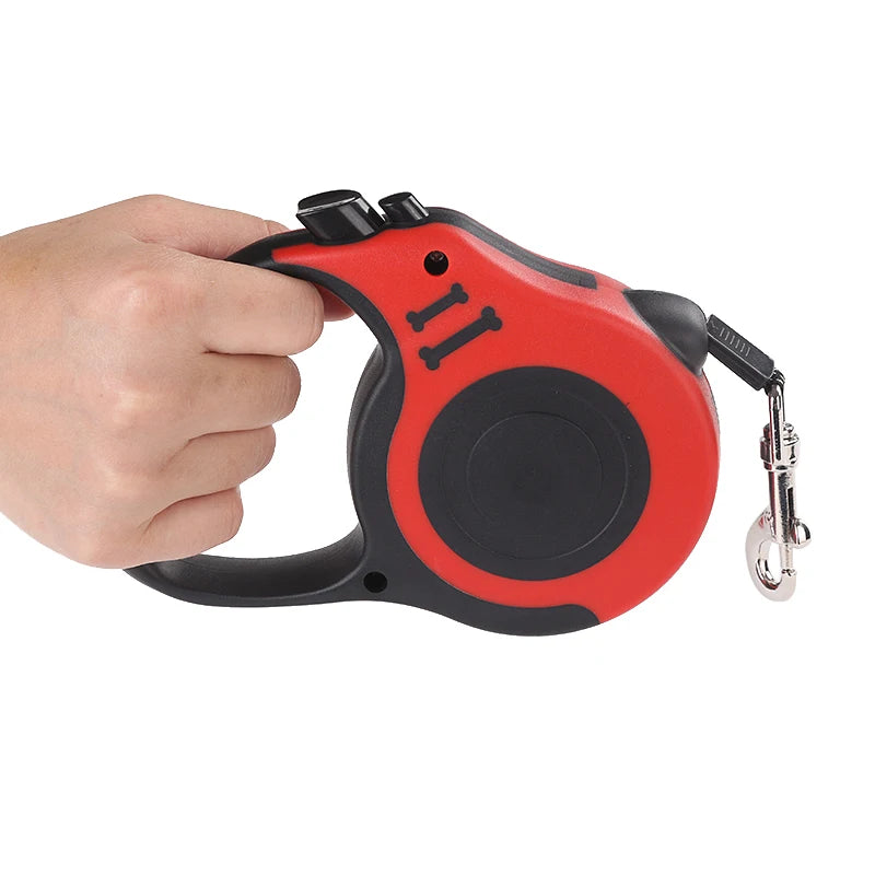 Retractable nylon dog leash with adjustable 3m or 5m length