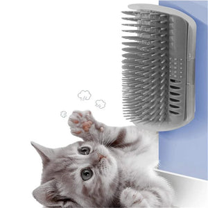 Wall-corner self-grooming brush for cats