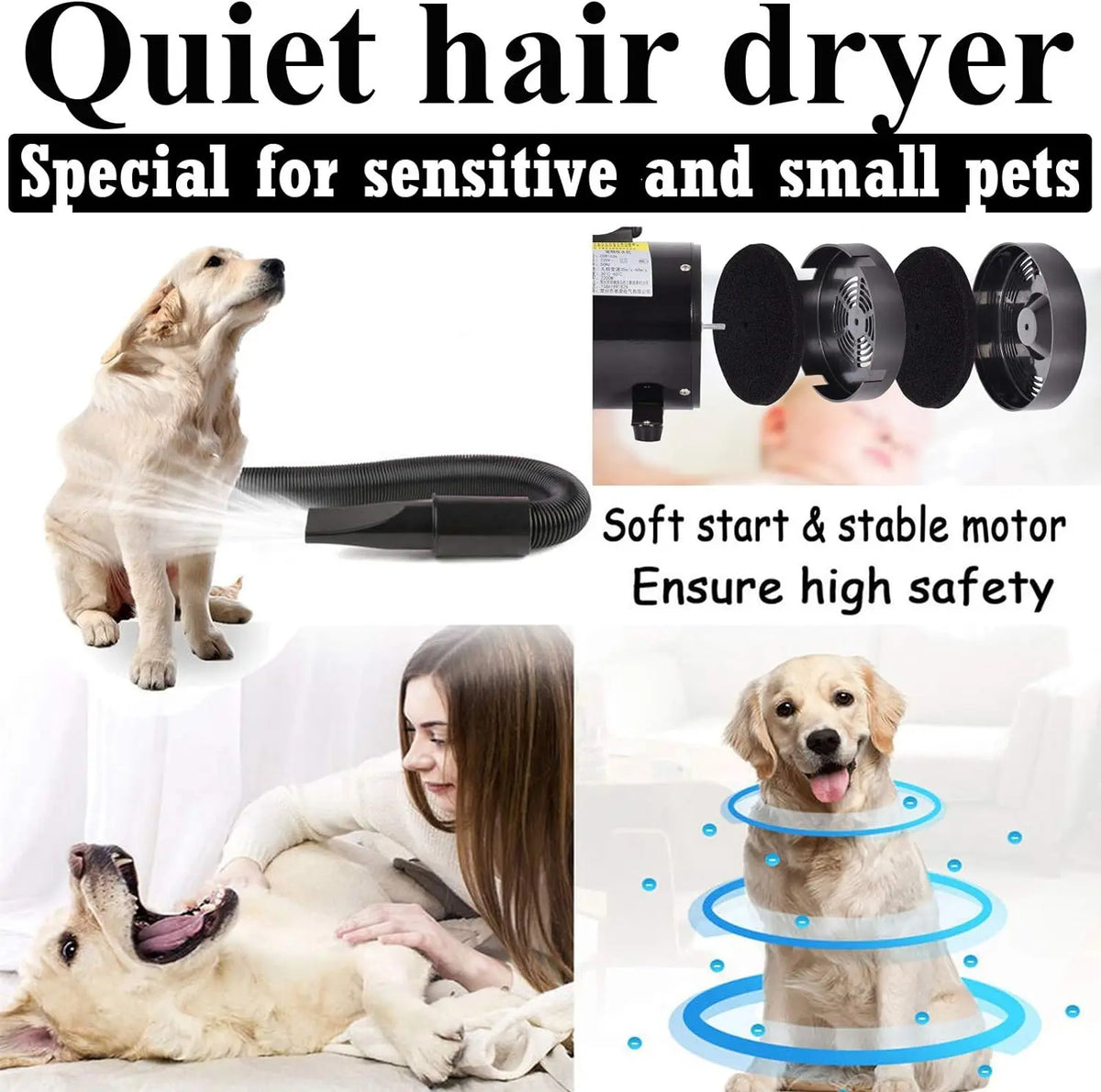 Portable pet grooming dryer and blower with multiple nozzles