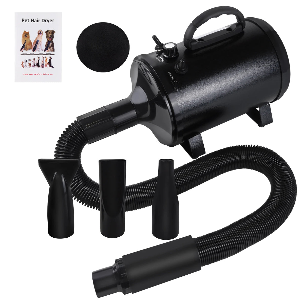 Portable pet grooming dryer and blower with multiple nozzles