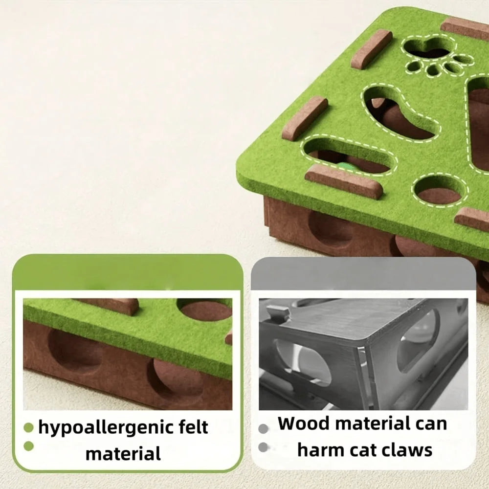 Battery-free felt maze puzzle toy with bell ball for cats