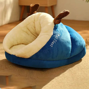 Soft coral fleece pet bed with removable washable cover for small dogs and cats