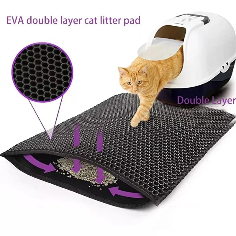 Double-layer waterproof litter trapping mat for cats