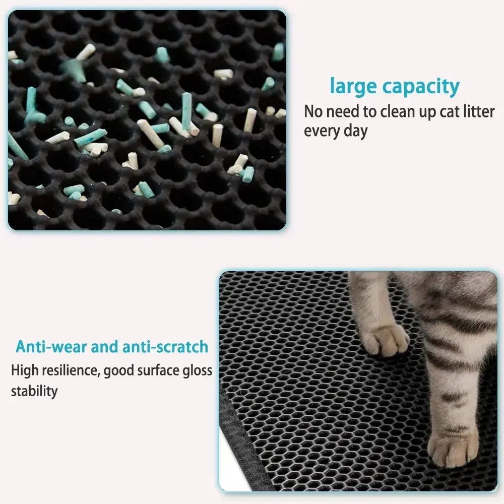 Double-layer waterproof litter trapping mat for cats