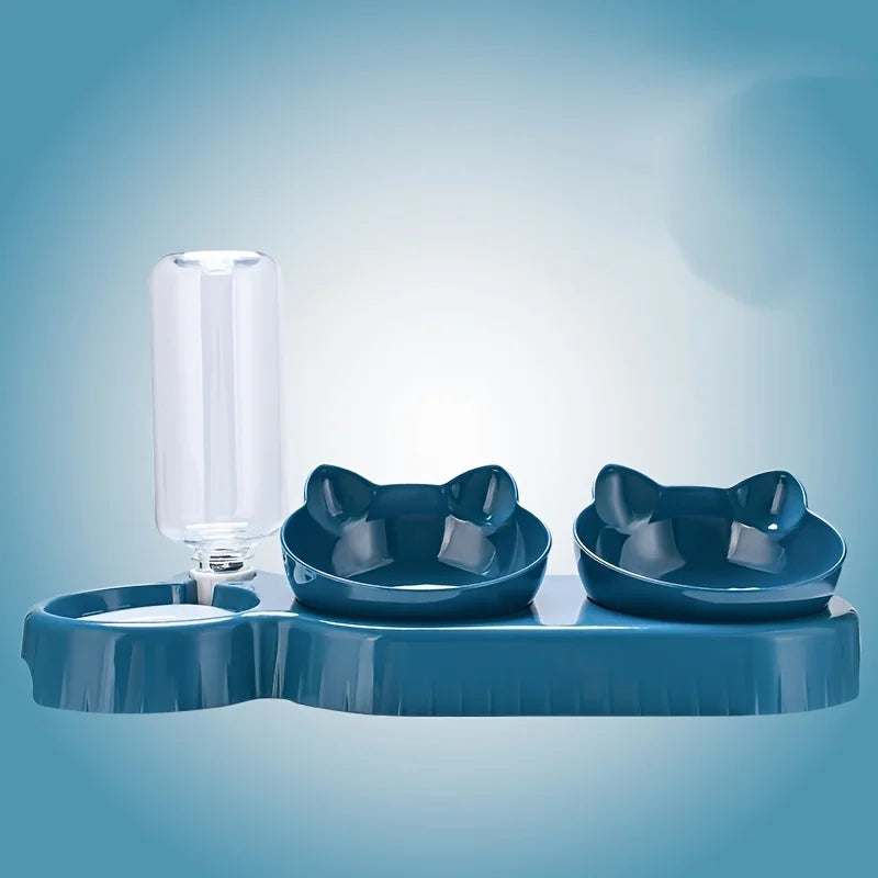 Three-bowl plastic feeding station for cats