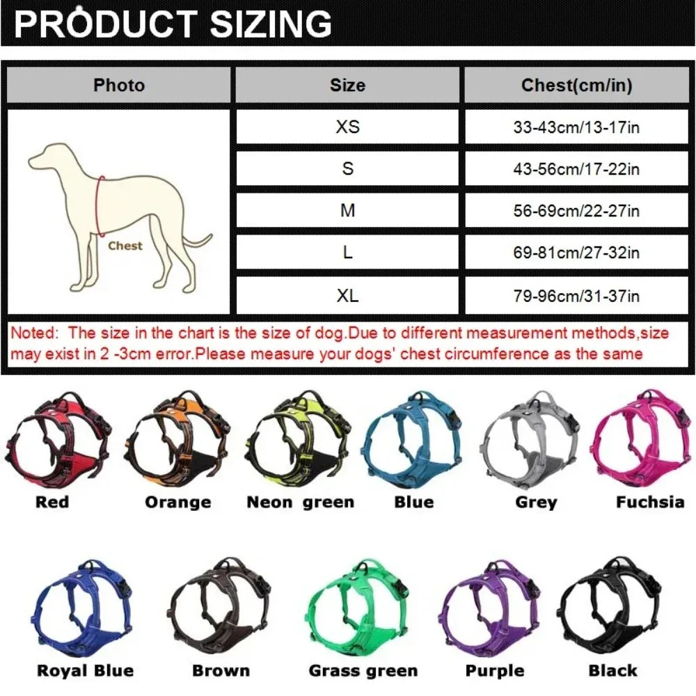 Reflective breathable nylon vest harness for small to large dogs