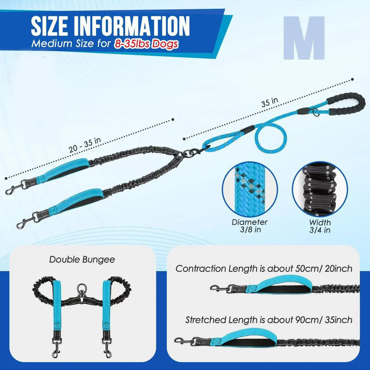 Reflective double dog leash with swivel coupler and traffic handle
