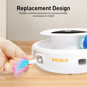 Automatic interactive cat toy with feathers and rotating ball, multiple play modes