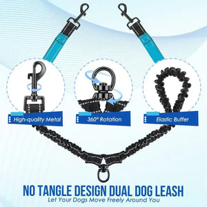 Reflective double dog leash with swivel coupler and traffic handle