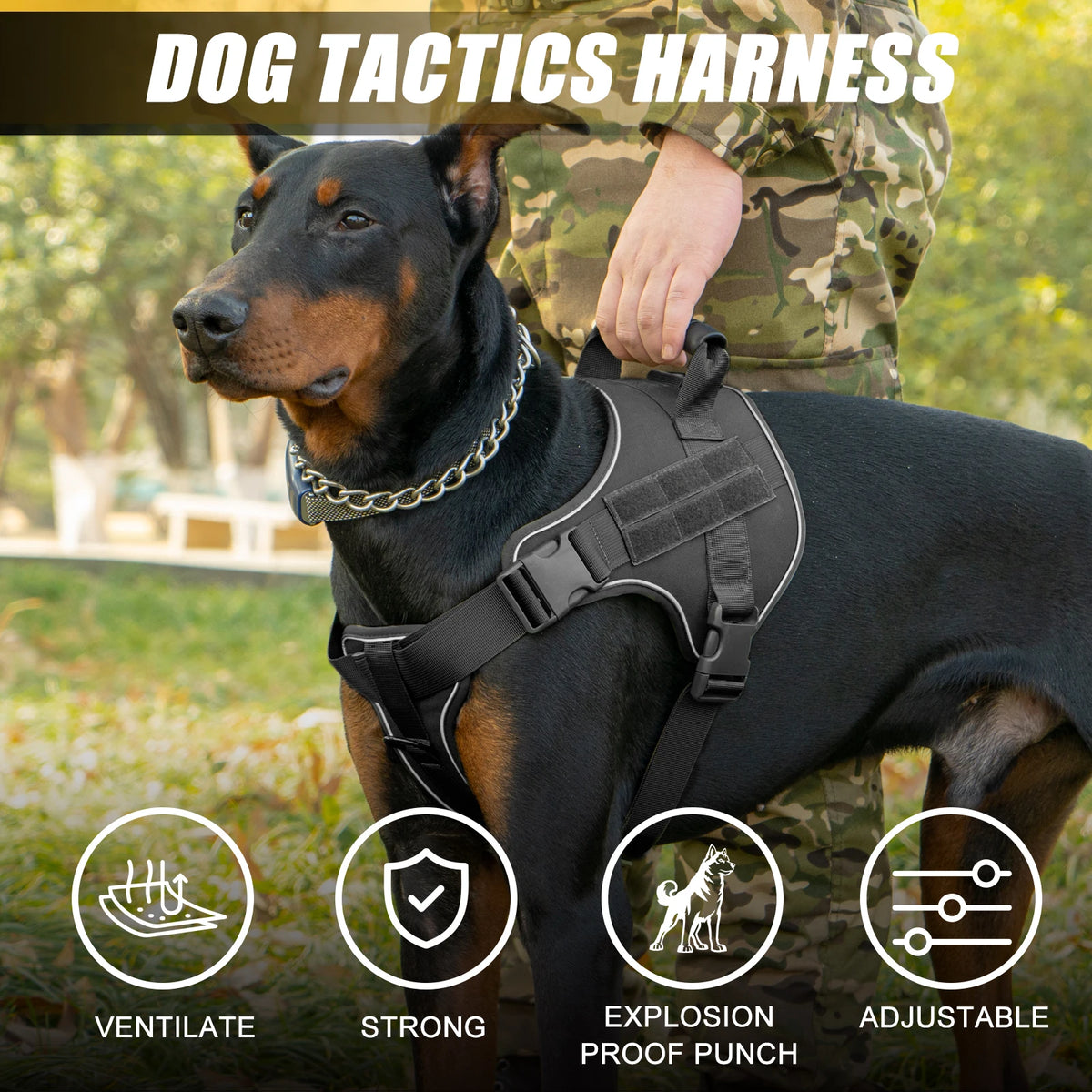 Reflective tactical-style training vest harness for dogs