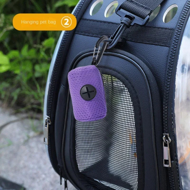 Mesh waste bag dispenser that hangs from a dog lead