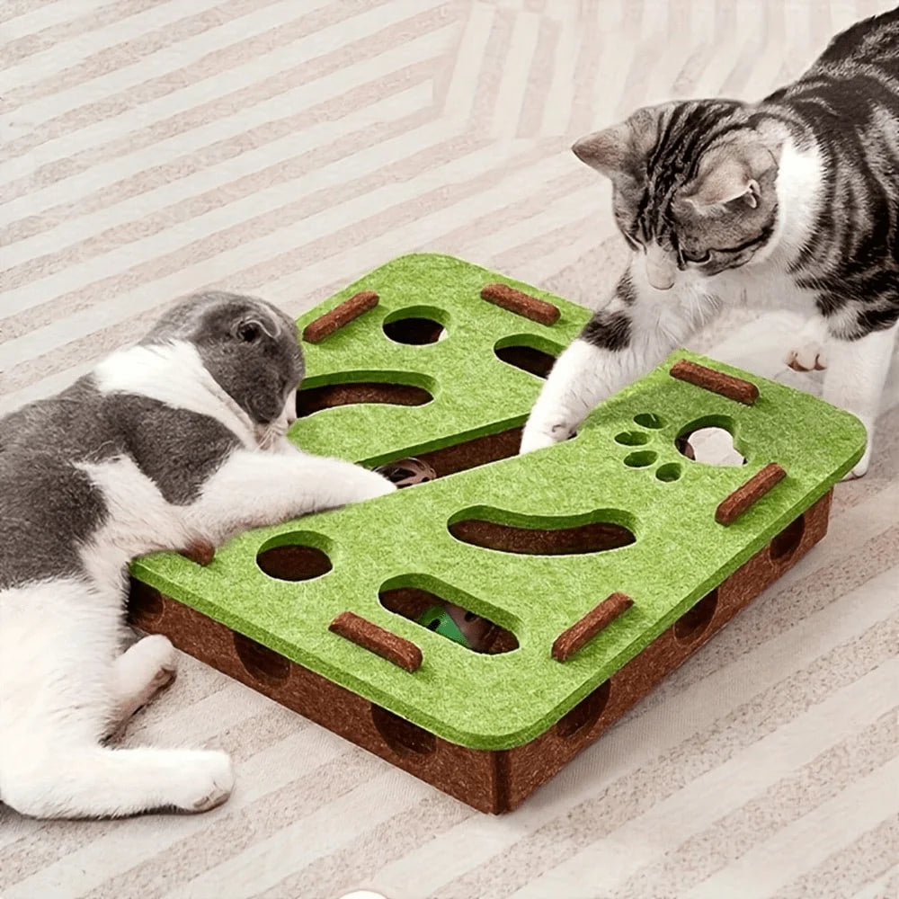 Battery-free felt maze puzzle toy with bell ball for cats