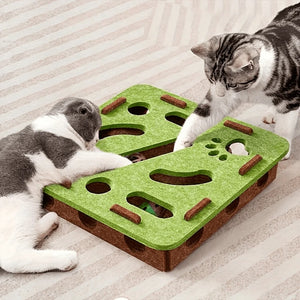 Battery-free felt maze puzzle toy with bell ball for cats