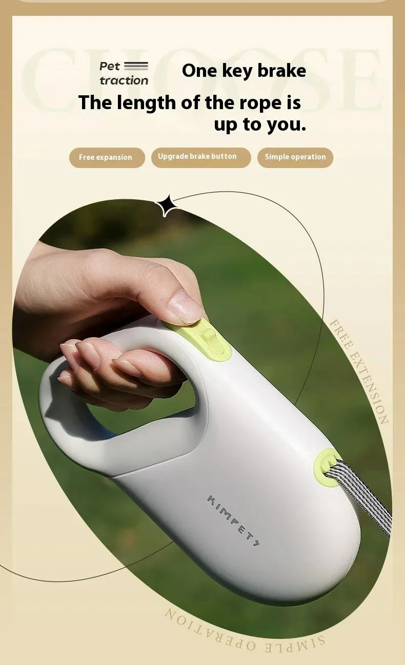 Retractable dog leash with adjustable 3m or 5m length
