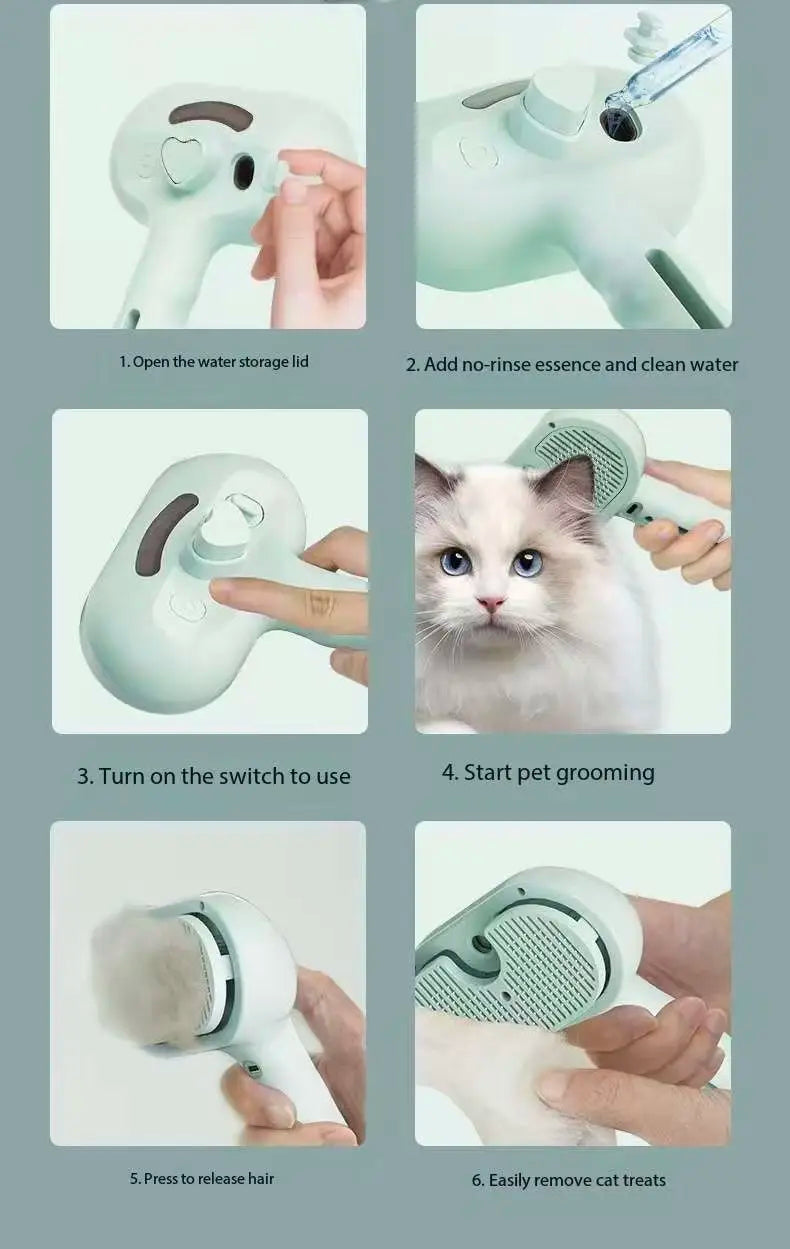 Spray mist grooming comb for cat fur cleaning and massage