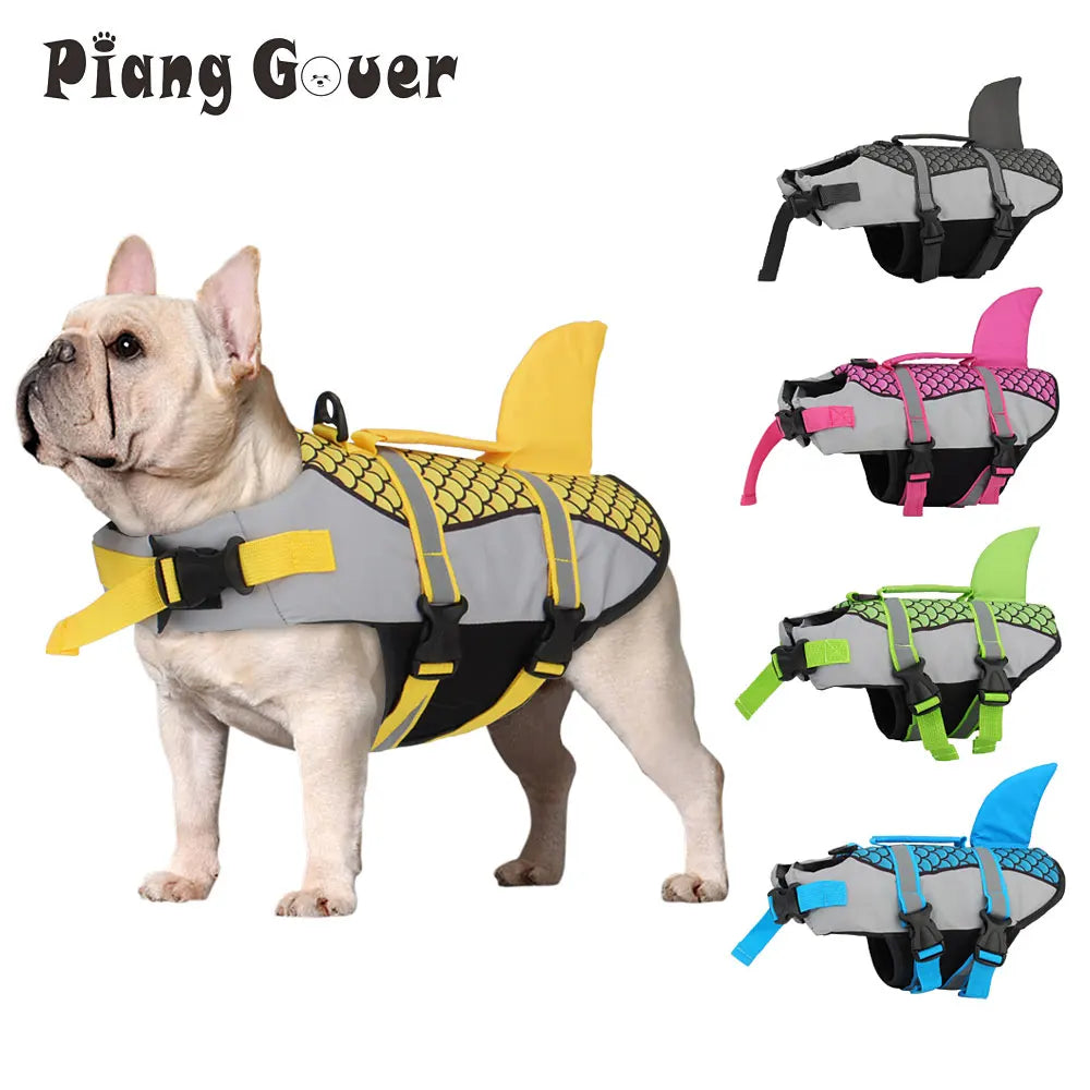 Shark-print swim vest life jacket for dogs