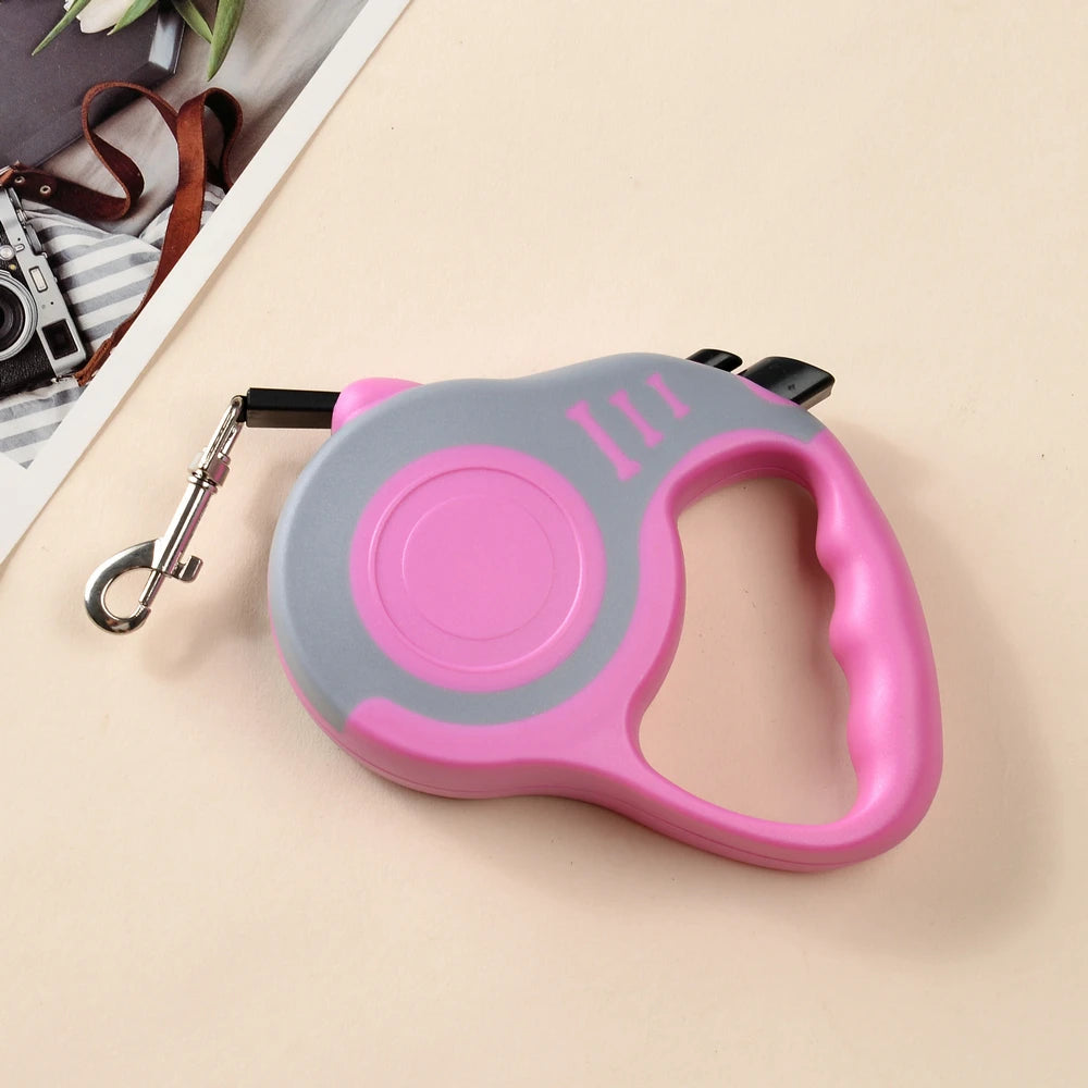 Retractable nylon dog leash with adjustable 3m or 5m length