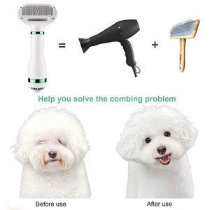 Electric 2-in-1 hair dryer and grooming comb for dogs and cats